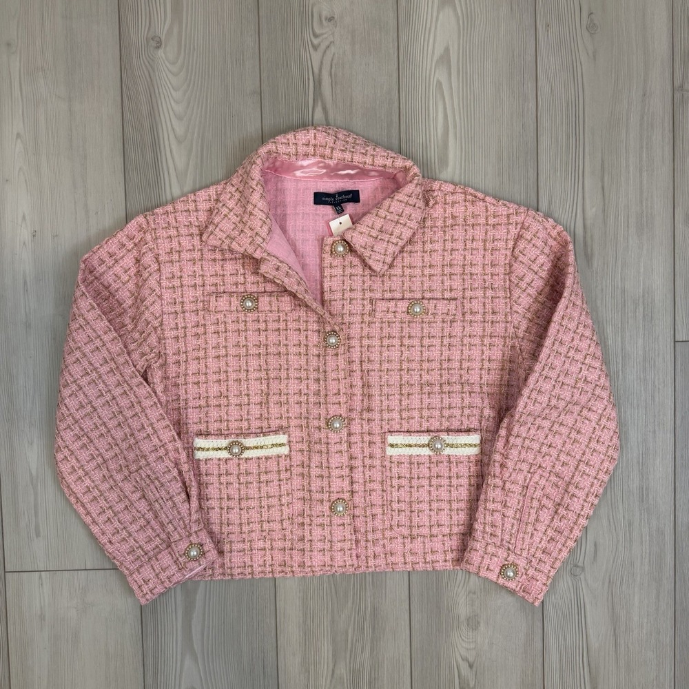 NWT Simply Southern Women's XL‎ Pink Gold Tweed Jacket Blazer Preppy